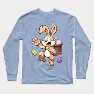 Happy Easter Bunny With Basket Full Of Easter Eggs Long Sleeve T-Shirt